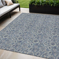 5 X 8 Denim Blue And Navy Blue Floral Washable Indoor Outdoor Area Rug