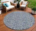 8 Denim Blue And Navy Blue Round Floral Washable Indoor Outdoor Area Rug