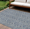 8 X 10 Denim Blue And Navy Blue Floral Washable Indoor Outdoor Area Rug