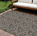 9 X 12 Chocolate And Charcoal Floral Washable Indoor Outdoor Area Rug