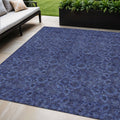 5 X 8 Navy Blue And Charcoal Floral Washable Indoor Outdoor Area Rug