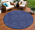 8 Navy Blue And Charcoal Round Floral Washable Indoor Outdoor Area Rug