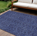 9 X 12 Navy Blue And Charcoal Floral Washable Indoor Outdoor Area Rug