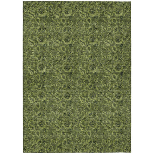 3 X 5 Olive Green And Fern Green Floral Washable Indoor Outdoor Area Rug