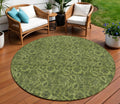 8 Olive Green And Fern Green Round Floral Washable Indoor Outdoor Area Rug