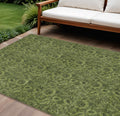 10 X 14 Olive Green And Fern Green Floral Washable Indoor Outdoor Area Rug