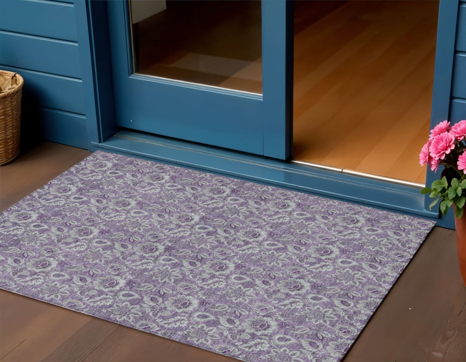 3 X 5 Purple Lilac And Lavender Floral Washable Indoor Outdoor Area Rug