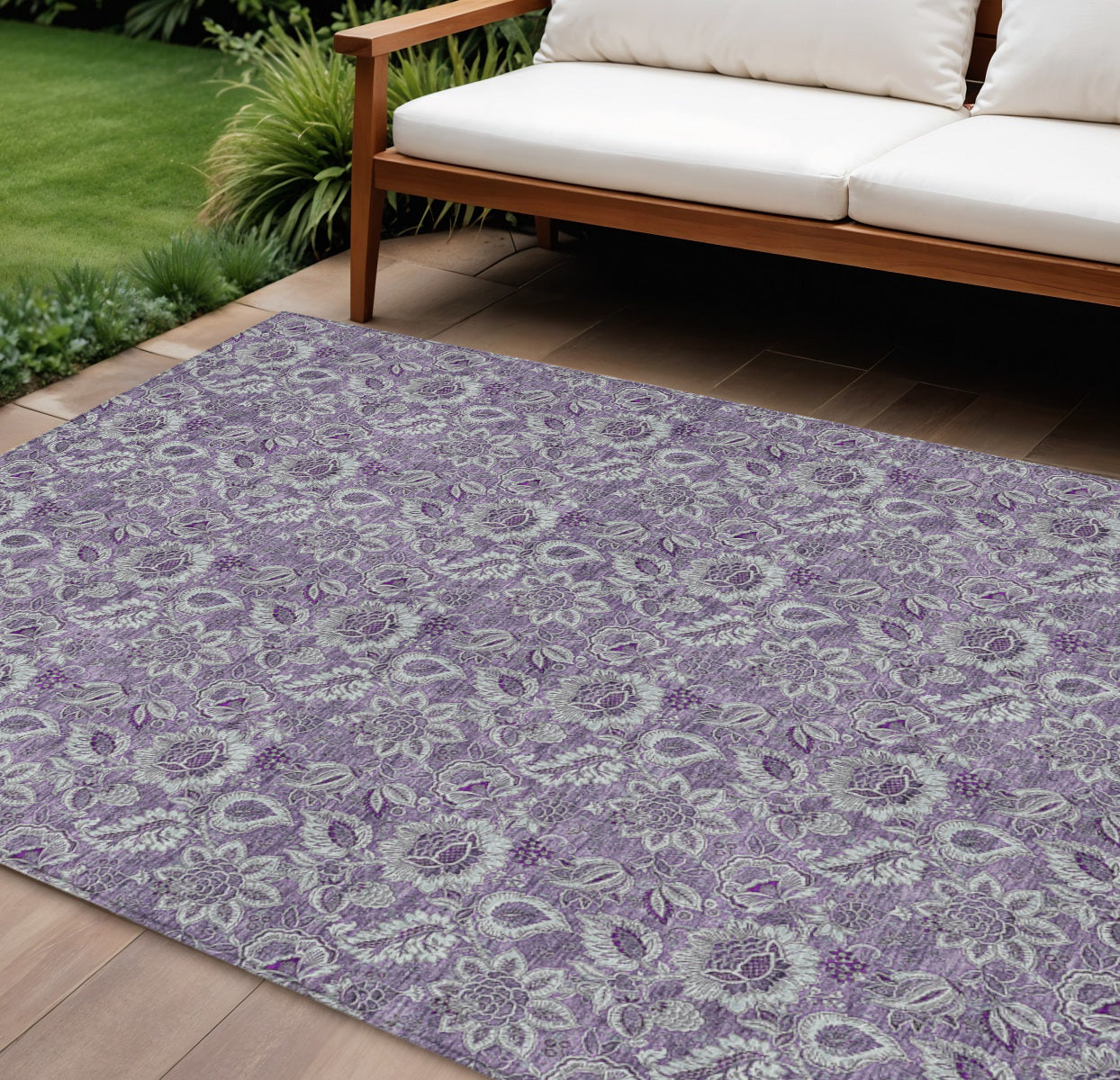 9 X 12 Purple Lilac And Lavender Floral Washable Indoor Outdoor Area Rug