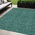 5 X 8 Teal Blue Green And Charcoal Floral Washable Indoor Outdoor Area Rug