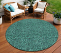 8 Teal Blue Green And Charcoal Round Floral Washable Indoor Outdoor Area Rug