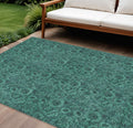 9 X 12 Teal Blue Green And Charcoal Floral Washable Indoor Outdoor Area Rug