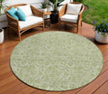 8 Green Round Floral Washable Indoor Outdoor Area Rug
