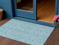 3 X 5 Aqua Blue And Silver Floral Washable Indoor Outdoor Area Rug