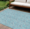 10 X 14 Aqua Blue And Silver Floral Washable Indoor Outdoor Area Rug
