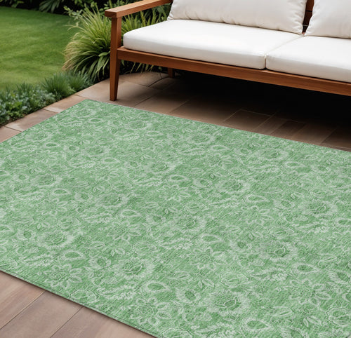 10 X 14 Green And Artichoke Green Floral Washable Indoor Outdoor Area Rug