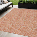 5 X 8 Salmon And Copper Floral Washable Indoor Outdoor Area Rug