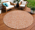 8 Salmon And Copper Round Floral Washable Indoor Outdoor Area Rug