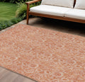 10 X 14 Salmon And Copper Floral Washable Indoor Outdoor Area Rug