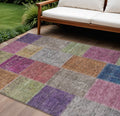 10 X 14 Copper Navy Blue And Gold Patchwork Washable Indoor Outdoor Area Rug