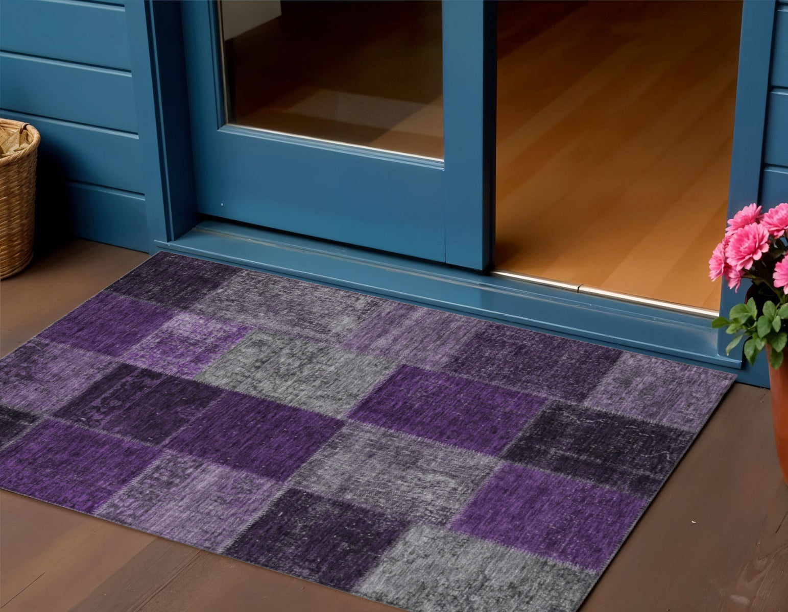 3 X 5 Eggplant Purple And Lilac Patchwork Washable Indoor Outdoor Area Rug