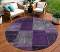 8 Eggplant Purple And Lilac Round Patchwork Washable Indoor Outdoor Area Rug