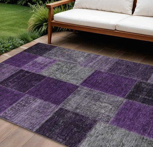 10 X 14 Eggplant Purple And Lilac Patchwork Washable Indoor Outdoor Area Rug