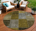 8 Brown Gold And Taupe Round Patchwork Washable Indoor Outdoor Area Rug
