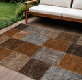 10 X 14 Orange And Taupe Patchwork Washable Indoor Outdoor Area Rug