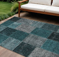 10 X 14 Teal Blue Aqua And Charcoal Patchwork Washable Indoor Outdoor Area Rug