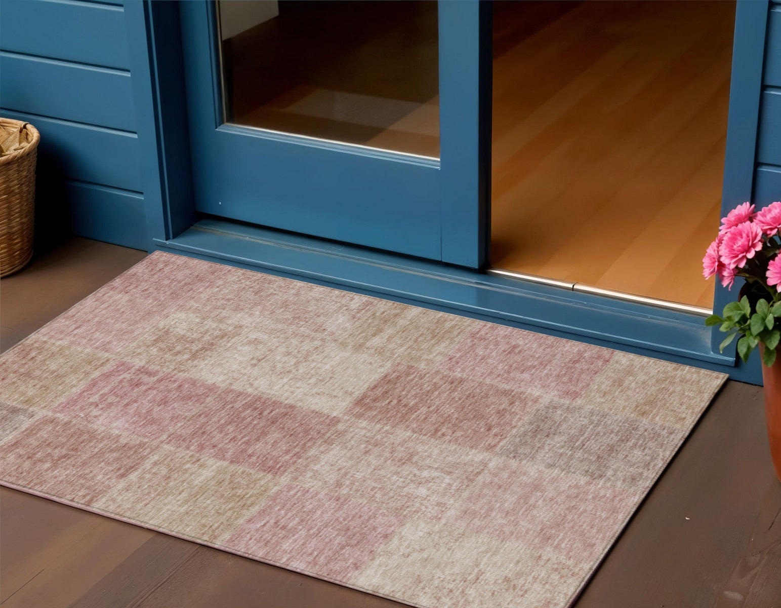 3 X 5 Blush Pink And Mauve Patchwork Washable Indoor Outdoor Area Rug