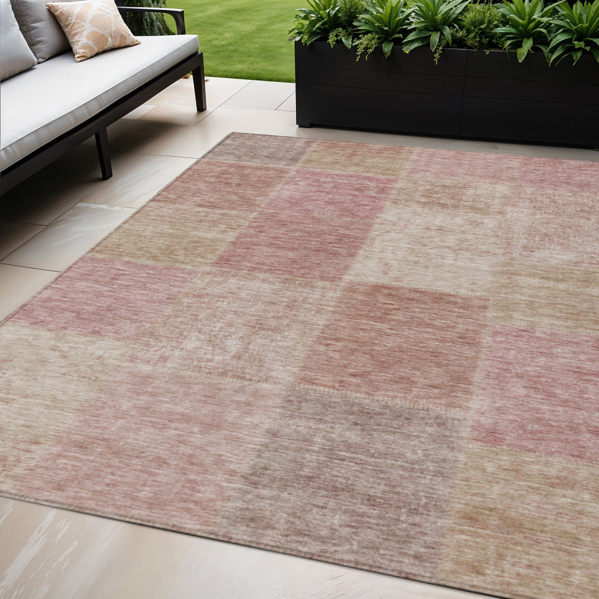 5 X 8 Blush Pink And Mauve Patchwork Washable Indoor Outdoor Area Rug