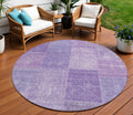 8 Lavender And Purple Round Patchwork Washable Indoor Outdoor Area Rug