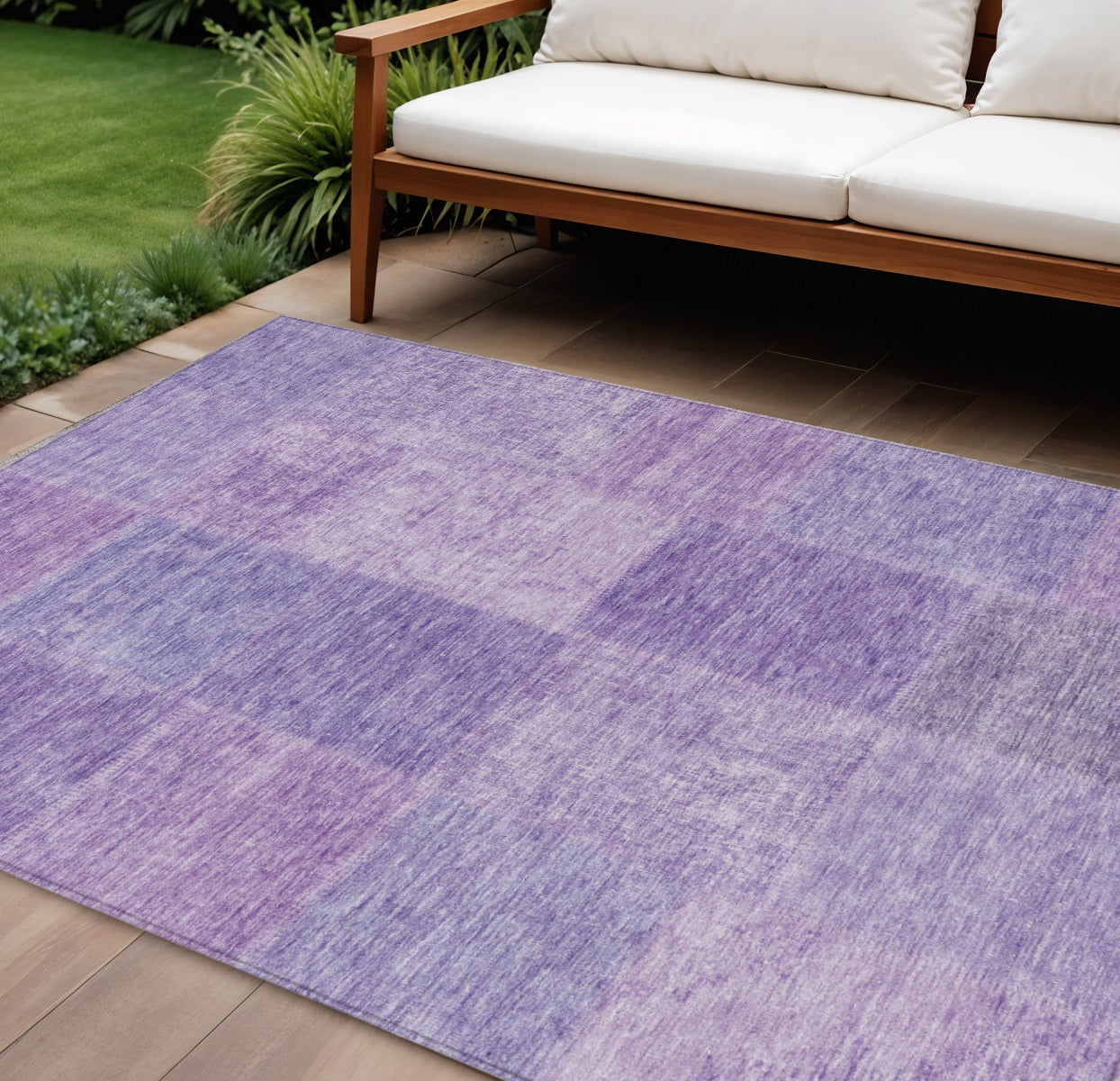 10 X 14 Lavender And Purple Patchwork Washable Indoor Outdoor Area Rug