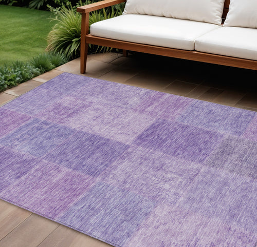 10 X 14 Lavender And Purple Patchwork Washable Indoor Outdoor Area Rug