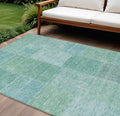 10 X 14 Teal Blue Sage And Green Patchwork Washable Indoor Outdoor Area Rug