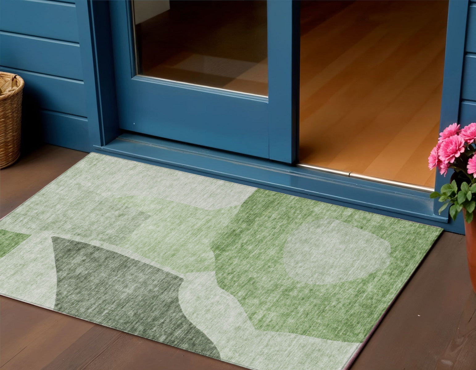 3 X 5 Olive Green And Fern Green Abstract Washable Indoor Outdoor Area Rug