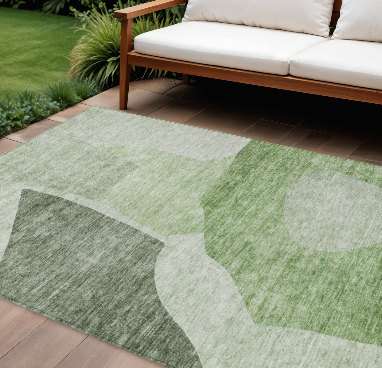 9 X 12 Olive Green And Fern Green Abstract Washable Indoor Outdoor Area Rug