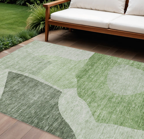 10 X 14 Olive Green And Fern Green Abstract Washable Indoor Outdoor Area Rug