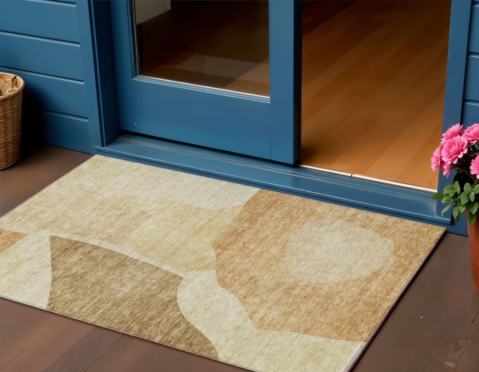 3 X 5 Beige Copper And Brown Abstract Washable Indoor Outdoor Area Rug