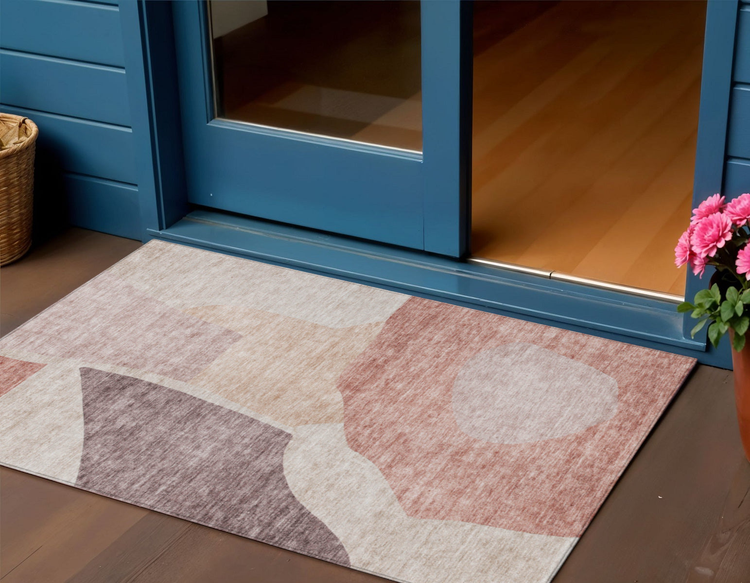 3 X 5 Blush Pink And Mauve Abstract Washable Indoor Outdoor Area Rug