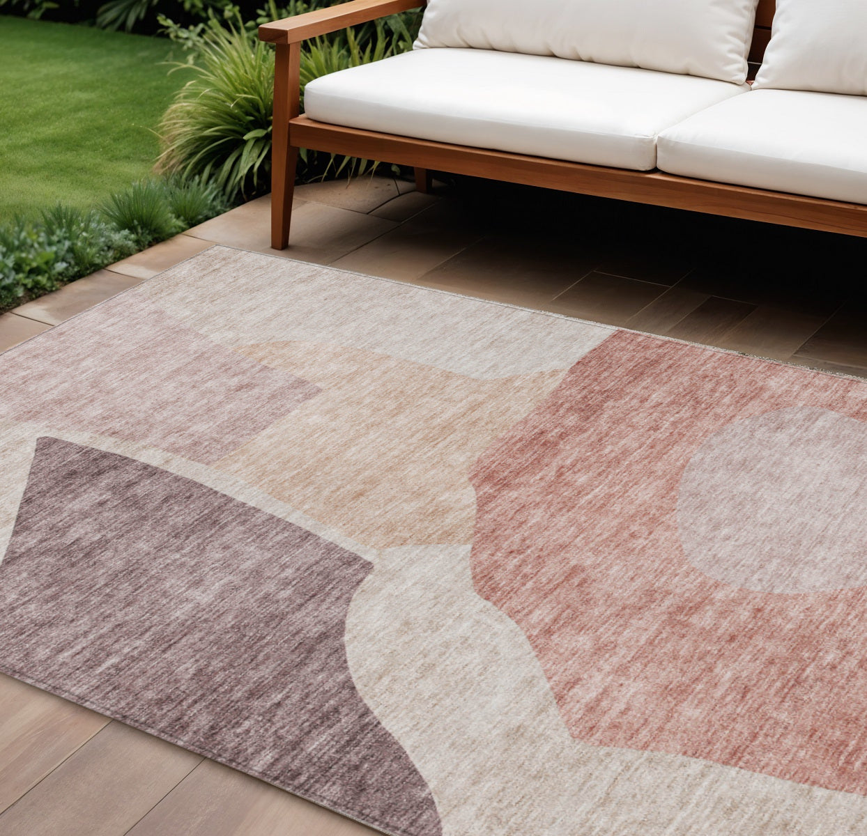 10 X 14 Blush Pink And Mauve Abstract Washable Indoor Outdoor Area Rug