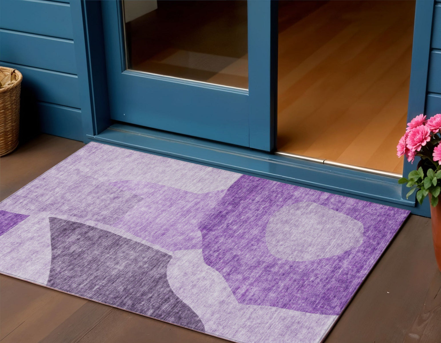3 X 5 Eggplant Purple And Lilac Abstract Washable Indoor Outdoor Area Rug