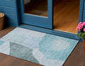 3 X 5 Teal Blue Artichoke Green And Blue Abstract Washable Indoor Outdoor Area Rug