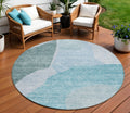 8 Teal Blue Artichoke Green And Blue Round Abstract Washable Indoor Outdoor Area Rug