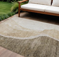 10 X 14 Brown And Taupe Abstract Washable Indoor Outdoor Area Rug