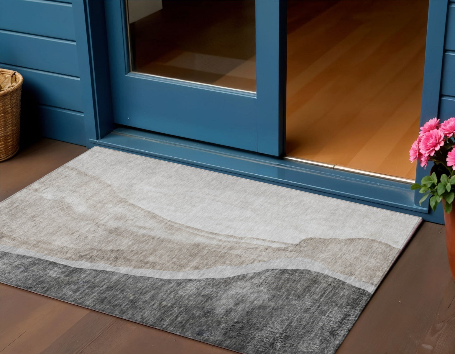 3 X 5 Charcoal Gray And Taupe Abstract Washable Indoor Outdoor Area Rug