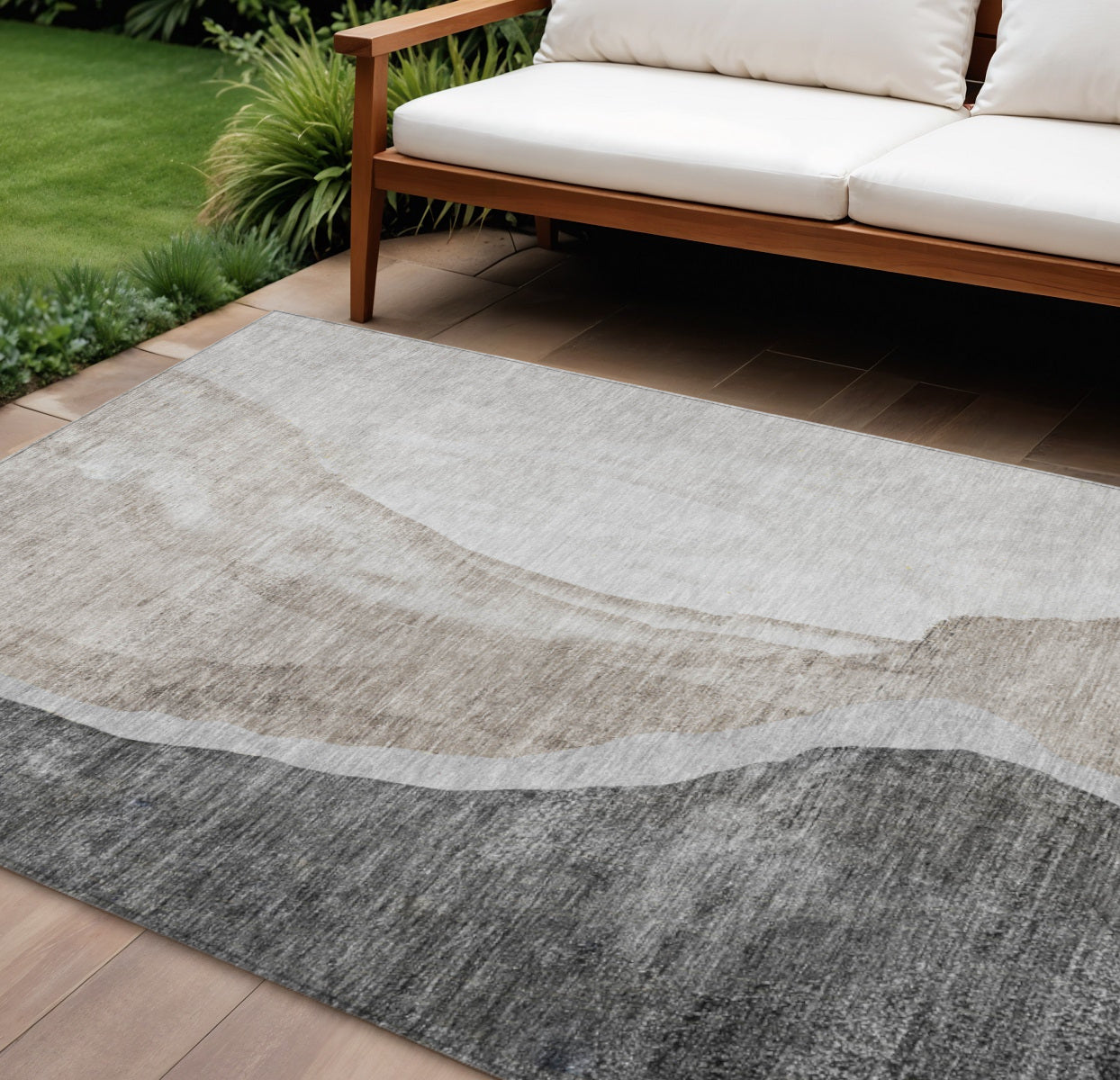 8 X 10 Charcoal Gray And Taupe Abstract Washable Indoor Outdoor Area Rug