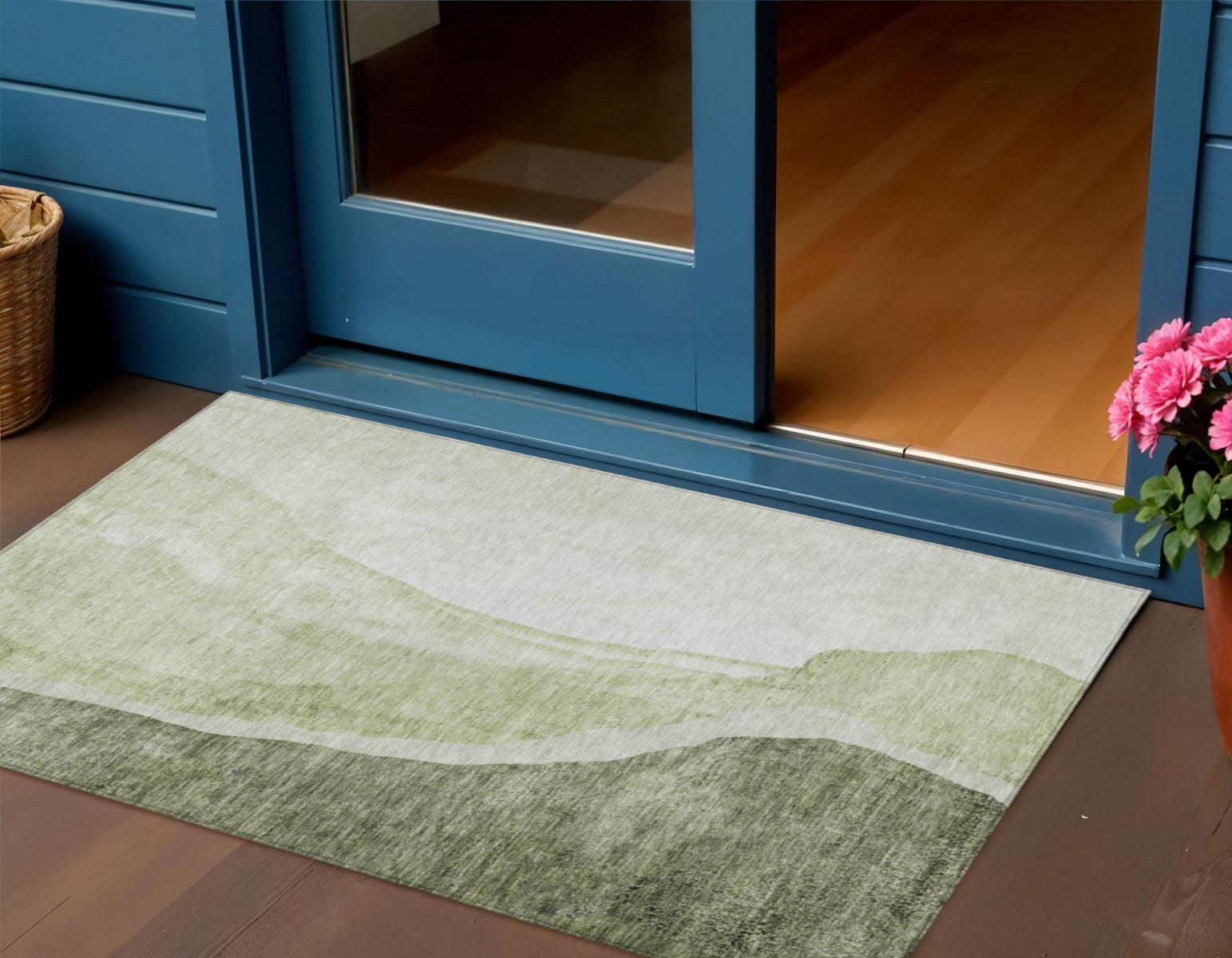 3 X 5 Olive Green And Beige Abstract Washable Indoor Outdoor Area Rug