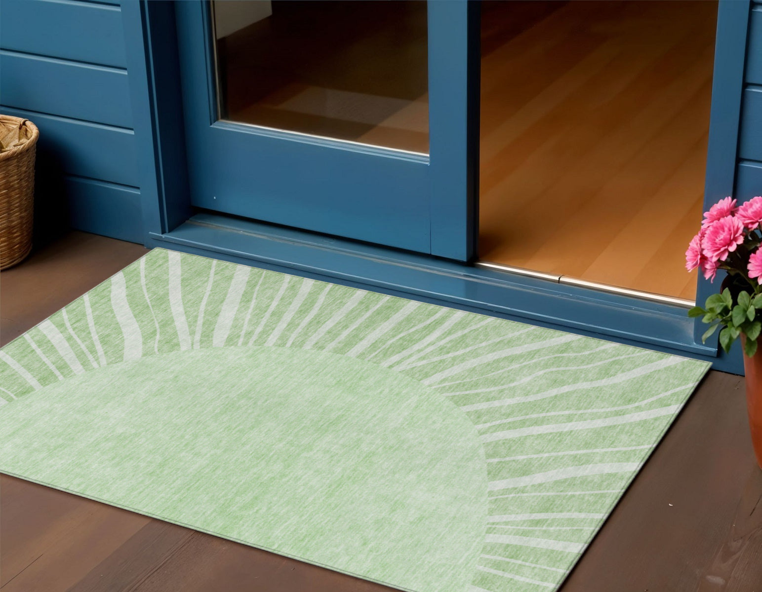 3 X 5 Green And Mint Green Abstract Washable Indoor Outdoor Area Rug