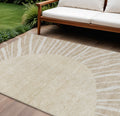 10 X 14 Beige And Khaki Abstract Washable Indoor Outdoor Area Rug